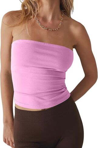 ميلاديان بلايز قصيرة سادة بدون حمالات للنساء بدون اكمام بدون ظهر بتصميم كاجوال بقصة ضيقة in Kuwait