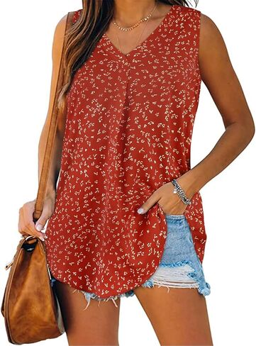 تي شيرت نسائي بدون أكمام صيفي من CHICGAL برقبة على شكل حرف V بدون أكمام، بلوزات تونيك فضفاضة كاجوال in Kuwait