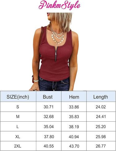 قمصان بدون أكمام للسيدات من PINKMSTYLE برقبة واسعة وسحاب صيفي بدون أكمام in Kuwait