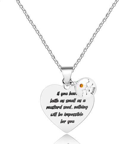 Uloveido Stainless Steel Heart Pendant Christian Faith Mustard Seed Bible Scripture Lettering Necklaces Religious Gift in Kuwait