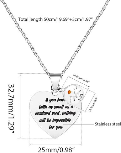 Uloveido Stainless Steel Heart Pendant Christian Faith Mustard Seed Bible Scripture Lettering Necklaces Religious Gift in Kuwait