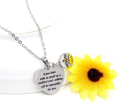 Uloveido Stainless Steel Heart Pendant Christian Faith Mustard Seed Bible Scripture Lettering Necklaces Religious Gift in Kuwait