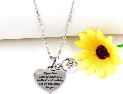 Uloveido Stainless Steel Heart Pendant Christian Faith Mustard Seed Bible Scripture Lettering Necklaces Religious Gift in Kuwait
