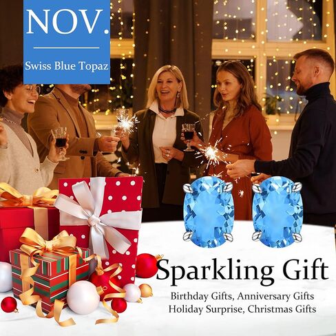 SMILEST أقراط جوهرة الميلاد للنساء الأم، مجوهرات جوهرة الميلاد المتلألئة الأصلية أو المُبتكرة 18 قيراط مطلية بالذهب الأبيض S925 من الفضة الاسترليني أقراط رائعة لحجر الميلاد للنساء هدايا عيد ميلاد الأم in Kuwait