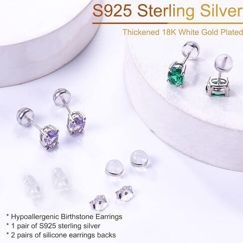 SMILEST أقراط جوهرة الميلاد للنساء الأم، مجوهرات جوهرة الميلاد المتلألئة الأصلية أو المُبتكرة 18 قيراط مطلية بالذهب الأبيض S925 من الفضة الاسترليني أقراط رائعة لحجر الميلاد للنساء هدايا عيد ميلاد الأم in Kuwait