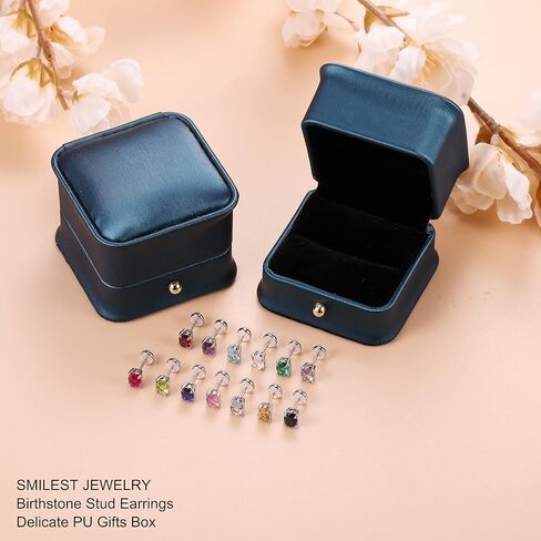 SMILEST أقراط جوهرة الميلاد للنساء الأم، مجوهرات جوهرة الميلاد المتلألئة الأصلية أو المُبتكرة 18 قيراط مطلية بالذهب الأبيض S925 من الفضة الاسترليني أقراط رائعة لحجر الميلاد للنساء هدايا عيد ميلاد الأم in Kuwait