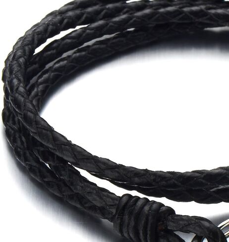 COOLSTEELANDBEYOND Triple-row Black Braided Leather Bracelet for Men for Wrap Bracelet with Steel Claw Clasp in Saudi Arabia