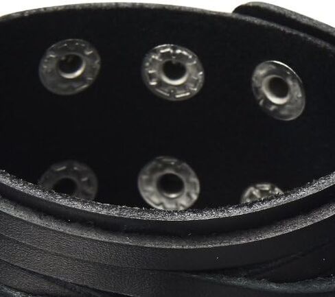 COOLSTEELANDBEYOND Mens Wide Leather Bracelet Multi-strand Black Genuine Leather with Snap Buttons in Saudi Arabia