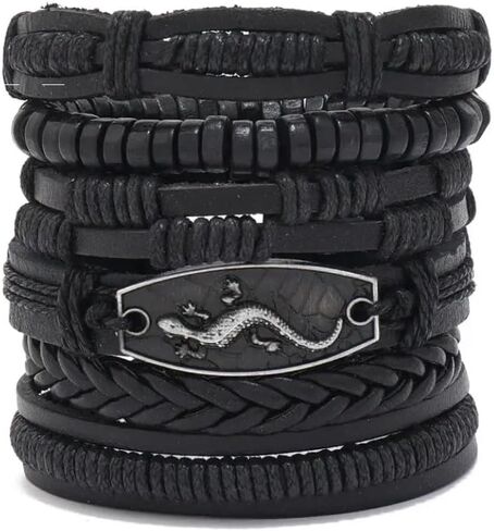 Berné 6-Pack Wrap Bracelets for Men Boys Teens, Real Boho Leather Nylon Strings Multi-Layer Ethnic Tribal Handmade Wristband Bracelet Set in Kuwait