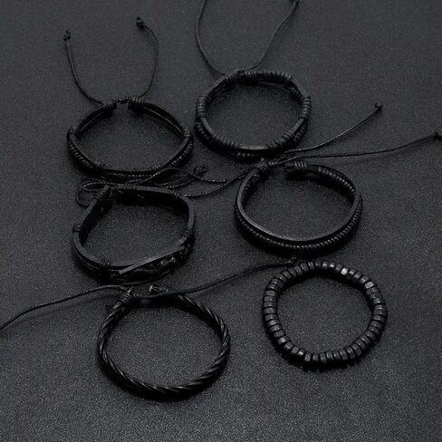 Berné 6-Pack Wrap Bracelets for Men Boys Teens, Real Boho Leather Nylon Strings Multi-Layer Ethnic Tribal Handmade Wristband Bracelet Set in Kuwait