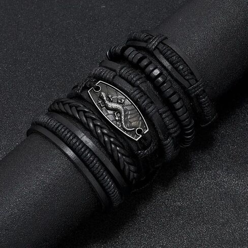 Berné 6-Pack Wrap Bracelets for Men Boys Teens, Real Boho Leather Nylon Strings Multi-Layer Ethnic Tribal Handmade Wristband Bracelet Set in Kuwait