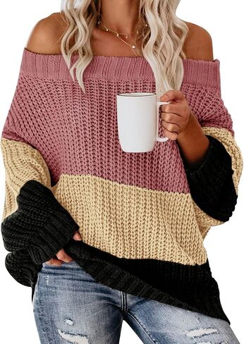 Maisolly Women's Off The Shoulder Color Block Pullover Sweater in Saudi Arabia