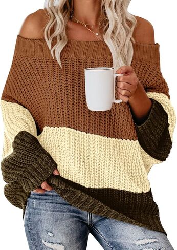 Maisolly Women's Off The Shoulder Color Block Pullover Sweater in Saudi Arabia