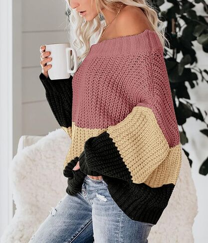 Maisolly Women's Off The Shoulder Color Block Pullover Sweater in Saudi Arabia