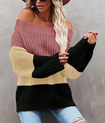 Maisolly Women's Off The Shoulder Color Block Pullover Sweater in Saudi Arabia