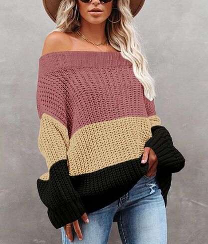 Maisolly Women's Off The Shoulder Color Block Pullover Sweater in Saudi Arabia