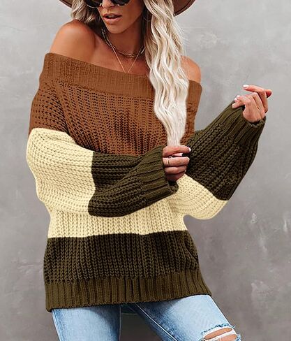 Maisolly Women's Off The Shoulder Color Block Pullover Sweater in Saudi Arabia