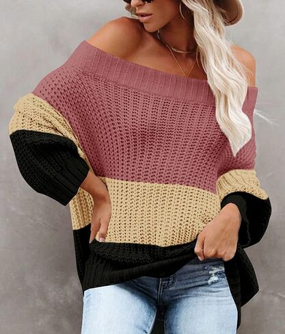 Maisolly Women's Off The Shoulder Color Block Pullover Sweater in Saudi Arabia