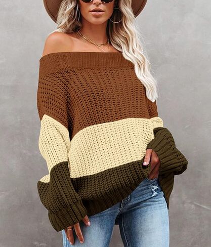 Maisolly Women's Off The Shoulder Color Block Pullover Sweater in Saudi Arabia