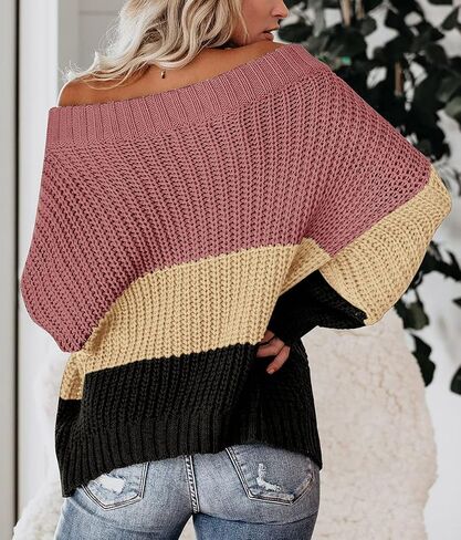 Maisolly Women's Off The Shoulder Color Block Pullover Sweater in Saudi Arabia