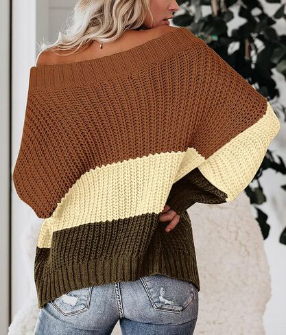 Maisolly Women's Off The Shoulder Color Block Pullover Sweater in Saudi Arabia