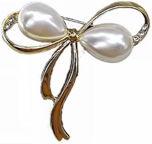 New Pearl Bow Brooch Pins for Women Dress Apparel Vintage Large Brooches Fashion Jewelry Elegant Accessories Gift, Metal, no gemstone in Kuwait