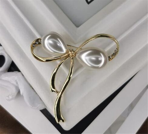 New Pearl Bow Brooch Pins for Women Dress Apparel Vintage Large Brooches Fashion Jewelry Elegant Accessories Gift, Metal, no gemstone in Kuwait