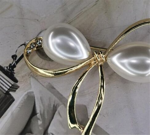 New Pearl Bow Brooch Pins for Women Dress Apparel Vintage Large Brooches Fashion Jewelry Elegant Accessories Gift, Metal, no gemstone in Kuwait