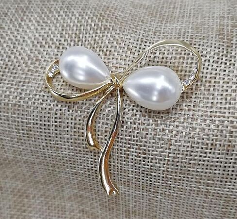 New Pearl Bow Brooch Pins for Women Dress Apparel Vintage Large Brooches Fashion Jewelry Elegant Accessories Gift, Metal, no gemstone in Kuwait