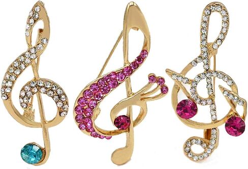 3Pcs Crystal Pearl Music Note Brooches Elegant Rhinestone Treble Clef Statement Brooch Pins Fashion Jewelry Accessories for Women Girl Gift in Saudi Arabia