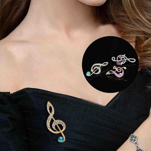 3Pcs Crystal Pearl Music Note Brooches Elegant Rhinestone Treble Clef Statement Brooch Pins Fashion Jewelry Accessories for Women Girl Gift in Saudi Arabia