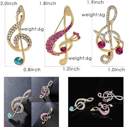 3Pcs Crystal Pearl Music Note Brooches Elegant Rhinestone Treble Clef Statement Brooch Pins Fashion Jewelry Accessories for Women Girl Gift in Saudi Arabia