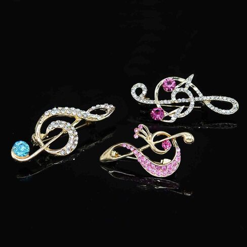 3Pcs Crystal Pearl Music Note Brooches Elegant Rhinestone Treble Clef Statement Brooch Pins Fashion Jewelry Accessories for Women Girl Gift in Saudi Arabia