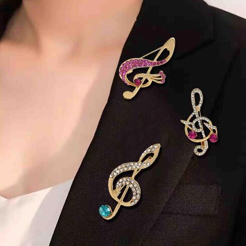 3Pcs Crystal Pearl Music Note Brooches Elegant Rhinestone Treble Clef Statement Brooch Pins Fashion Jewelry Accessories for Women Girl Gift in Saudi Arabia