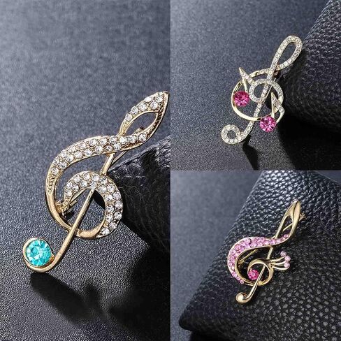 3Pcs Crystal Pearl Music Note Brooches Elegant Rhinestone Treble Clef Statement Brooch Pins Fashion Jewelry Accessories for Women Girl Gift in Saudi Arabia