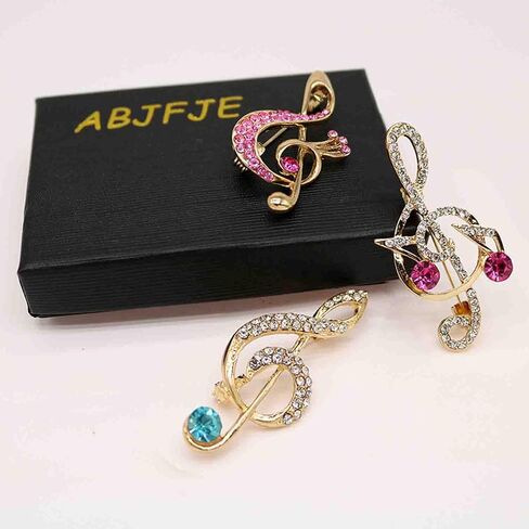 3Pcs Crystal Pearl Music Note Brooches Elegant Rhinestone Treble Clef Statement Brooch Pins Fashion Jewelry Accessories for Women Girl Gift in Saudi Arabia