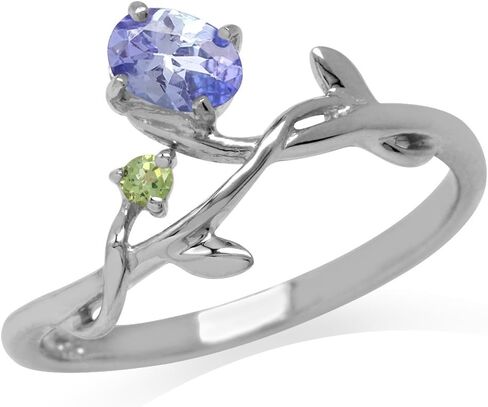 Silvershake Petite Genuine Gemstones White Gold Plated 925 Sterling Silver Vine Leaf Ring Jewelry for Women in Saudi Arabia