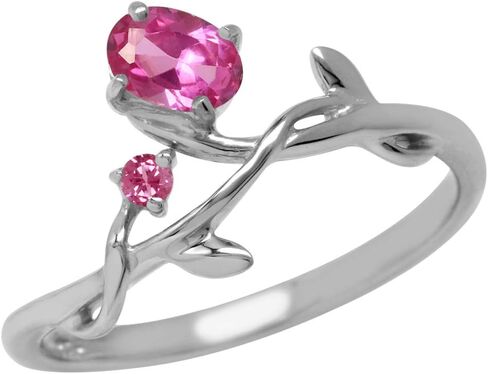 Silvershake Petite Genuine Gemstones White Gold Plated 925 Sterling Silver Vine Leaf Ring Jewelry for Women in Saudi Arabia