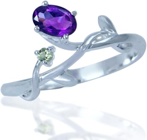 Silvershake Petite Genuine Gemstones White Gold Plated 925 Sterling Silver Vine Leaf Ring Jewelry for Women in Saudi Arabia