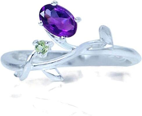 Silvershake Petite Genuine Gemstones White Gold Plated 925 Sterling Silver Vine Leaf Ring Jewelry for Women in Saudi Arabia