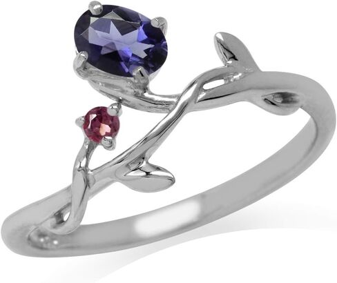 Silvershake Petite Genuine Gemstones White Gold Plated 925 Sterling Silver Vine Leaf Ring Jewelry for Women in Saudi Arabia