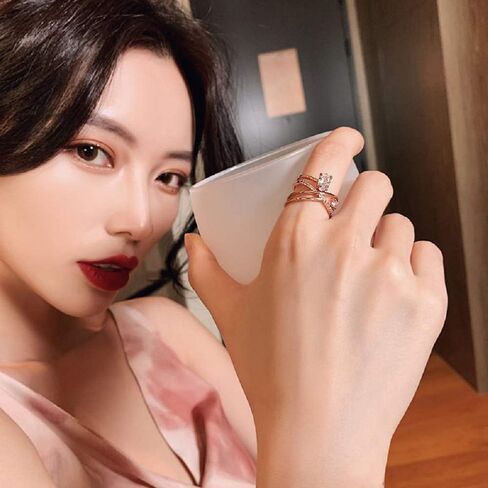 S925 الفضة الاسترليني أزياء شخصية متعددة الطبقات مفتوحة حجر الراين خاتم محاكاة الماس أنثى مزاجه حلقة مشترك مؤشر البنصر خاتم الطالب صافي الأحمر الذيل الدائري 1.NO2020021203 in Kuwait