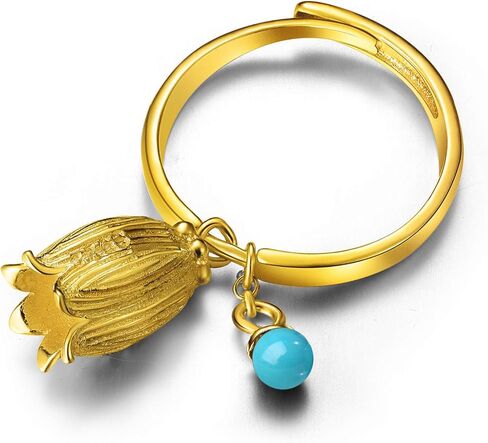 Lotus Fun 925 Sterling Silver Rings Natural Lapis Gemstone Fresh Redbud Bell Flower Open Ring Handmade Jewelry Unique Gifts for Women and Girls in Kuwait