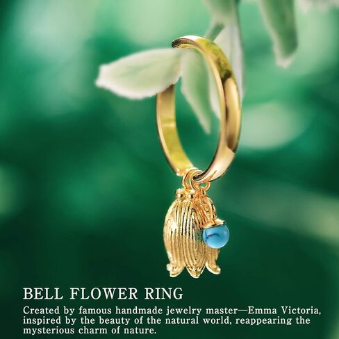 Lotus Fun 925 Sterling Silver Rings Natural Lapis Gemstone Fresh Redbud Bell Flower Open Ring Handmade Jewelry Unique Gifts for Women and Girls in Kuwait