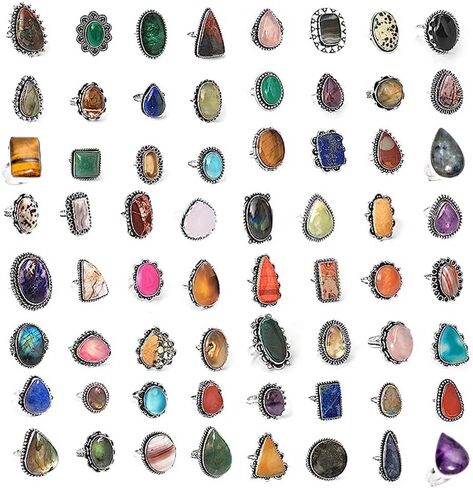 Silver Boho Rings for Women - 5 Pcs Chunky Silver Rings for Women - Fashion Ring Set, Silver Plated Statement Knuckle Rings, Handmade Gemstone Rings for Girls - Stackable Gothic Vintage Rings Pack, in Kuwait