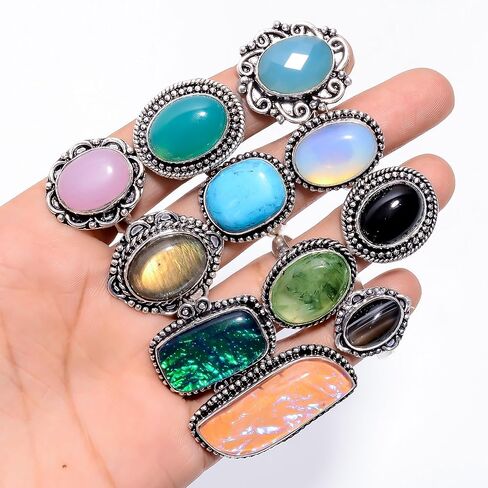 Silver Boho Rings for Women - 5 Pcs Chunky Silver Rings for Women - Fashion Ring Set, Silver Plated Statement Knuckle Rings, Handmade Gemstone Rings for Girls - Stackable Gothic Vintage Rings Pack, in Kuwait