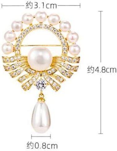 Pearl Brooch Elegant Faux Pearl Floral Crystal Brooch Vintage Pearl Circle Corsage Hollow Flower Pearl Pendant Brooch Suitable for Wedding Banquet Anniversary, Metal, no gemstone in Kuwait