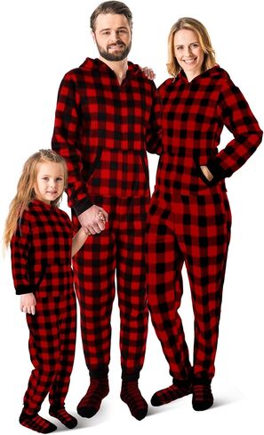 Christmas Matching Family Pajamas Sets Buffalo Plaid Couple Hoodie Zipper Jumpsuit with Pockets and Sock in Kuwait