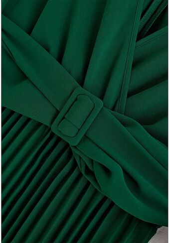 CHICWISH Women's Orange/Green/Black Sash Adorned Pleated Wrap Sleeveless Dress in Saudi Arabia