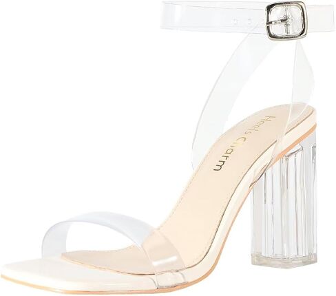 Women's Clear Chunky Block Heeled Sandals Clear Dress Shoes | 3.74 Inches Open Toe Ankle Strap Block High Heel Sandal Dress Dancing Sandals Daily Work Party Shoes in Saudi Arabia